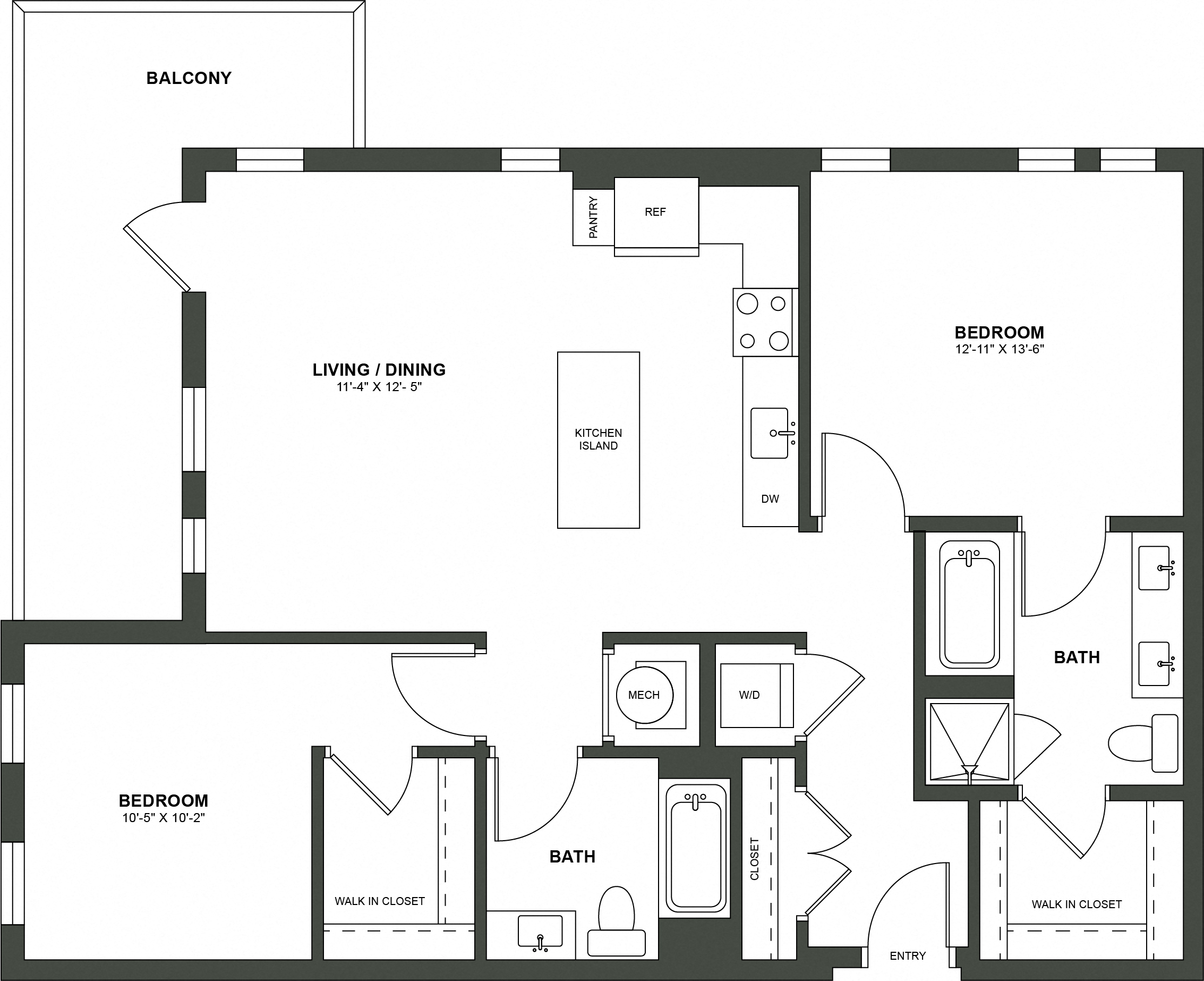 Floor plan for 2 beds, 2 baths, 1191 sqft